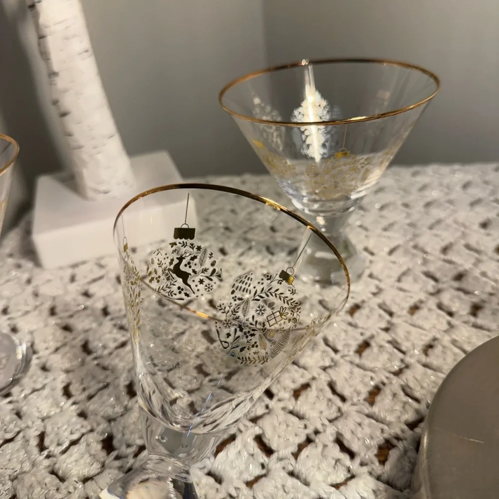 Set of 4 Gold Rimmed Martini Glasses